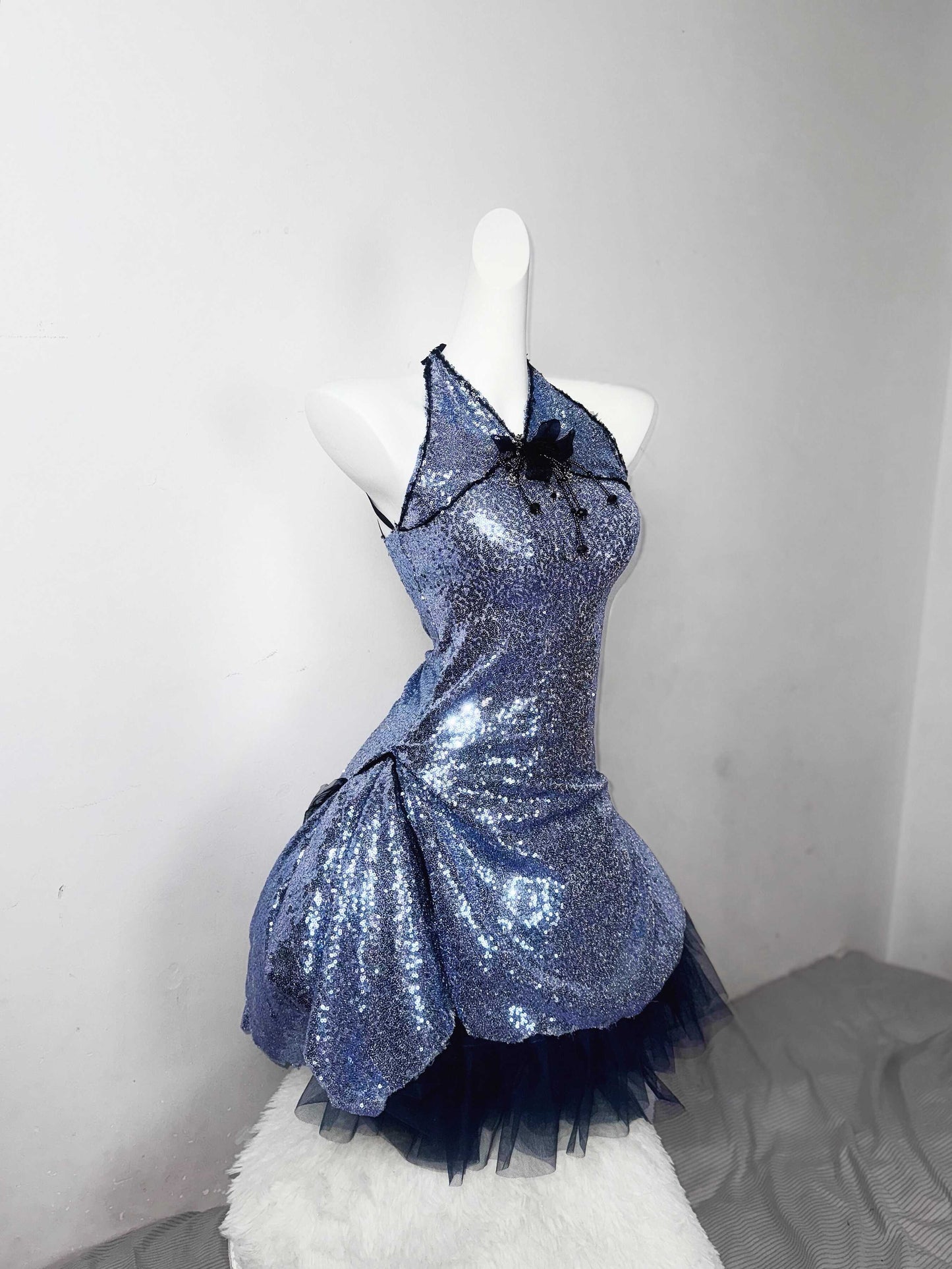 Romantic A-Line Halter Neck Birthday Dresses Sequins Appliques Beading Tulle Homecoming Dress AP3190