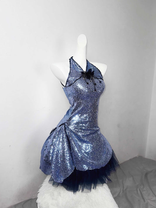 Romantic A-Line Halter Neck Birthday Dresses Sequins Appliques Beading Tulle Homecoming Dress AP3190