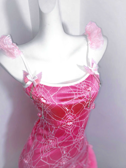 Ornate Spaghetti Straps Sheath Birthday Gowns Sequins Beading Bows Ruffled Tulle Homecoming Dress AP3191