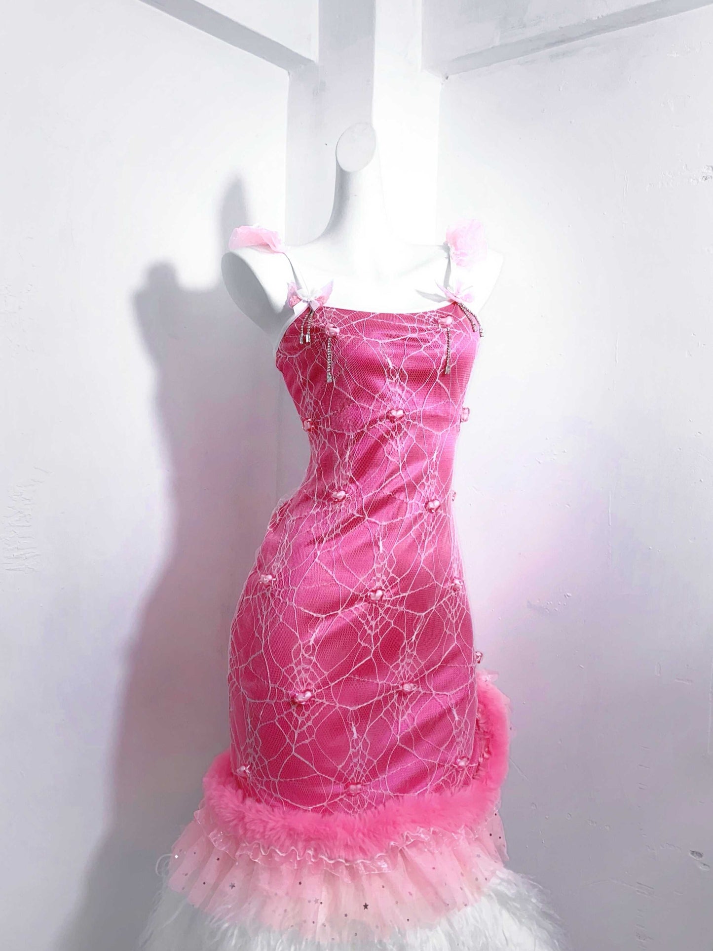 Ornate Spaghetti Straps Sheath Birthday Gowns Sequins Beading Bows Ruffled Tulle Homecoming Dress AP3191