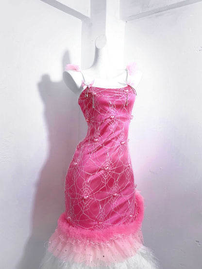 Ornate Spaghetti Straps Sheath Birthday Gowns Sequins Beading Bows Ruffled Tulle Homecoming Dress AP3191