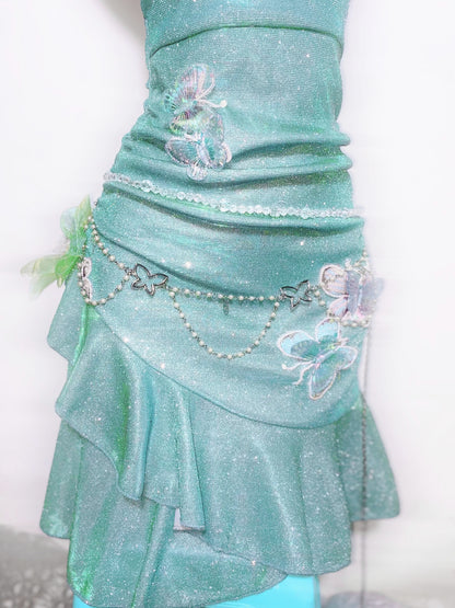 Fabulous Spaghetti Straps A-Line Birthday Gowns Sequins Butterflies Ruffled Homecoming Dress AP3192