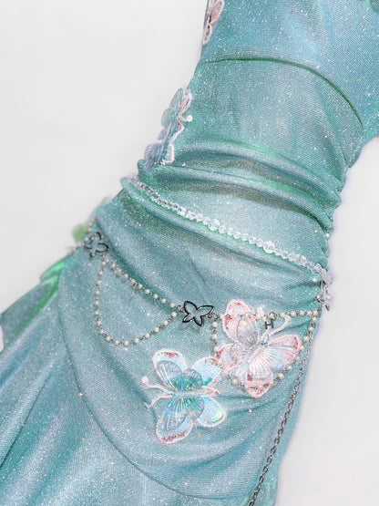 Fabulous Spaghetti Straps A-Line Birthday Gowns Sequins Butterflies Ruffled Homecoming Dress AP3192