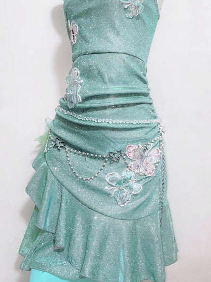 Fabulous Spaghetti Straps A-Line Birthday Gowns Sequins Butterflies Ruffled Homecoming Dress AP3192