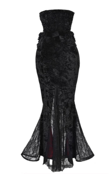 Graceful Mermaid Strapless Formal Dresses Sequins Lace Handmade Flowers Prom Dress AP3196