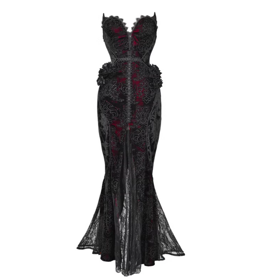 Graceful Mermaid Strapless Formal Dresses Sequins Lace Handmade Flowers Prom Dress AP3196