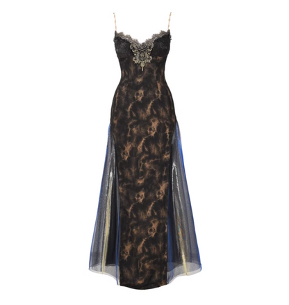 Elegant Spaghetti Strap A-Line Evening Dress Appliques Lace Tulle Prom Dress AP3197