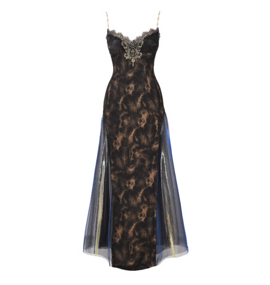 Elegant Spaghetti Strap A-Line Evening Dress Appliques Lace Tulle Prom Dress AP3197