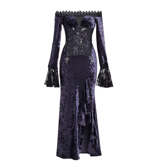 Sweet Off Shoulder Sheath Evening Dresses With Slit Lace Appliques Long Sleeve Prom Dress AP3200