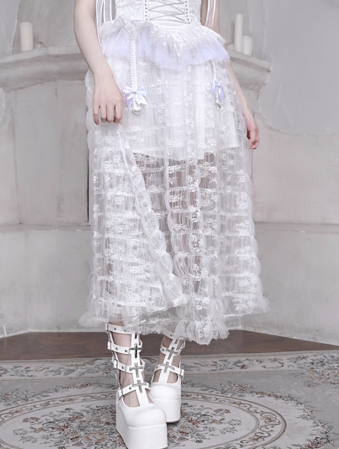 Cute Spaghetti Strap A-Line Evening Dress Cutout Belt Lace Tulle Bows Prom Dress AP3201