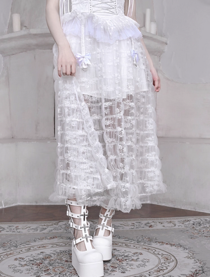 Cute Spaghetti Strap A-Line Evening Dress Cutout Belt Lace Tulle Bows Prom Dress AP3201