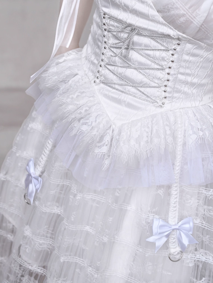 Cute Spaghetti Strap A-Line Evening Dress Cutout Belt Lace Tulle Bows Prom Dress AP3201