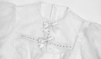 Vintage Jewel Neck A-Line Birthday Gowns Puffy Sleeve Bows Lace Sheer Tulle Homecoming Dress AP3202