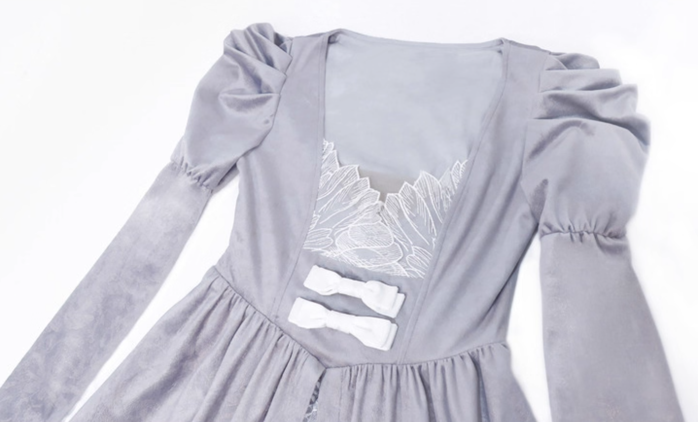 Ethereal Sweetheart Neck A-Line Evening Dresses Long Sleeve Lace Bow Jacquard Prom Dress AP3205