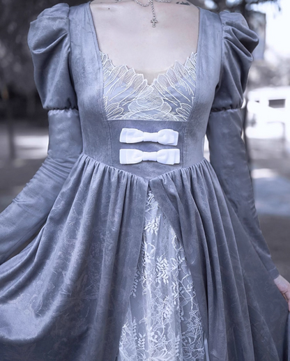 Ethereal Sweetheart Neck A-Line Evening Dresses Long Sleeve Lace Bow Jacquard Prom Dress AP3205