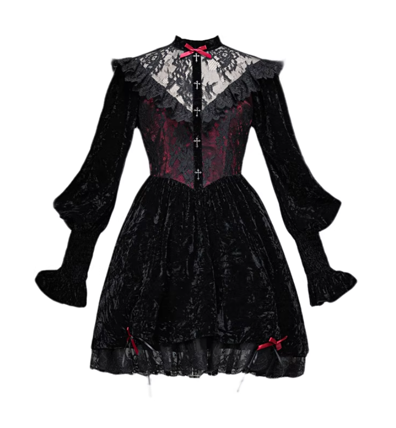 Alluring Jewel Neck A-Line Birthday Gowns Long Sleeve Bows Lace Velvet Homecoming Dress AP3206