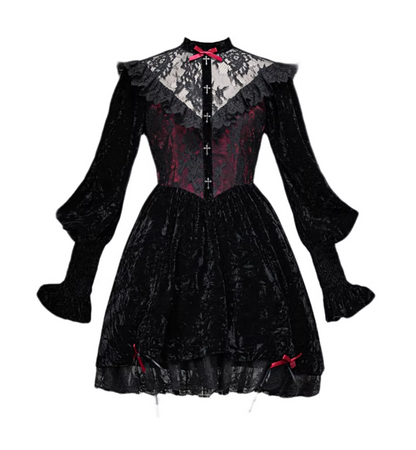 Alluring Jewel Neck A-Line Birthday Gowns Long Sleeve Bows Lace Velvet Homecoming Dress AP3206