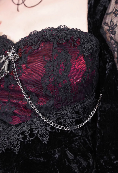 Gorgeous Sweetheart Neck Mermaid Evening Dresses Lace Chain Long Sleeve Velvet Prom Dress AP3207