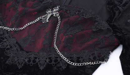 Gorgeous Sweetheart Neck Mermaid Evening Dresses Lace Chain Long Sleeve Velvet Prom Dress AP3207