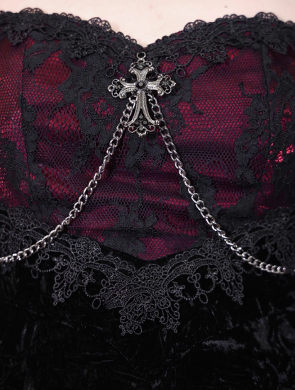 Gorgeous Sweetheart Neck Mermaid Evening Dresses Lace Chain Long Sleeve Velvet Prom Dress AP3207