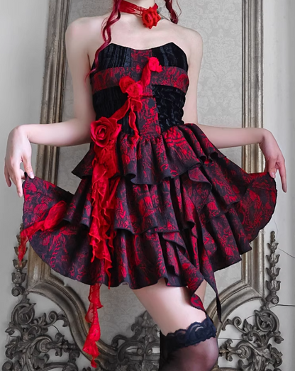 Glam Strapless A-Line Birthday Gowns Appliques Jacquard Tiered Homecoming Dress AP3208