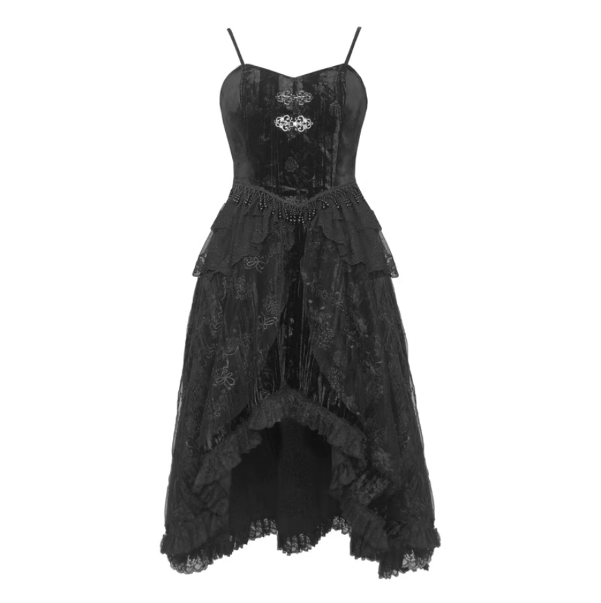Unique Spaghetti Strap A-Line Birthday Dress Jacquard Velvet LBD Tassel Lace Homecoming Dress AP3213