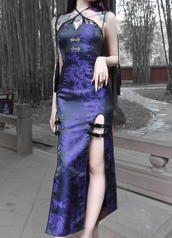Simple Halter Neck Sheath Evening Dress Cutout Jacquard Belt Slit Prom Dress AP3217
