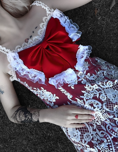 Charming Spaghetti Straps A-Line Birthday Gowns Bow Feather Lace Red Homecoming Dress AP3219