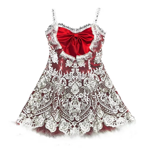 Charming Spaghetti Straps A-Line Birthday Gowns Bow Feather Lace Red Homecoming Dress AP3219