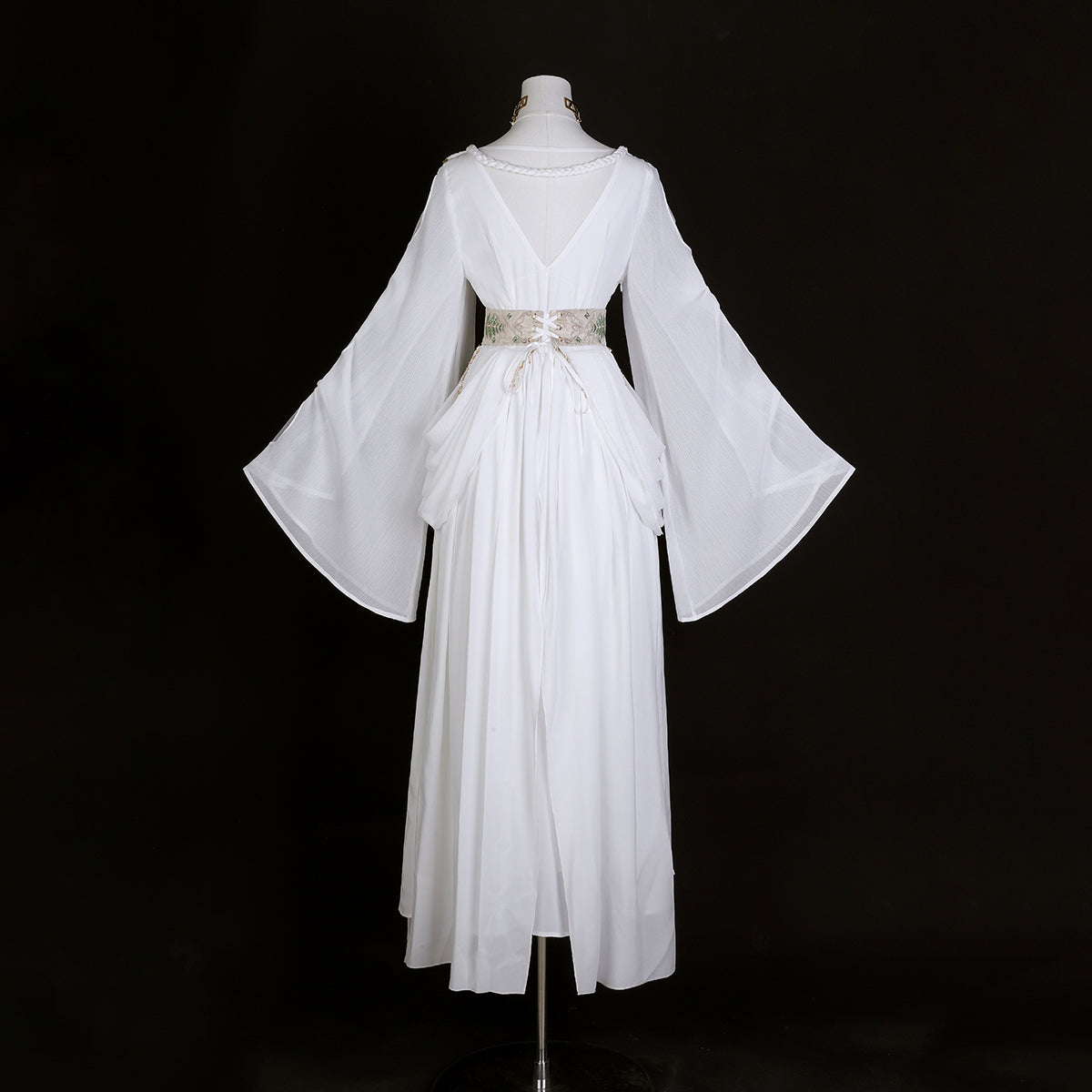 Flowy A-Line Cowl Neck Evening Dresses Sequins Crystals Slit White Prom Dress AP3221