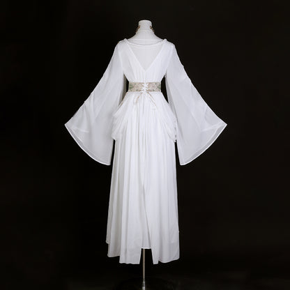 Flowy A-Line Cowl Neck Evening Dresses Sequins Crystals Slit White Prom Dress AP3221