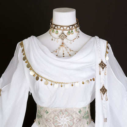 Flowy A-Line Cowl Neck Evening Dresses Sequins Crystals Slit White Prom Dress AP3221