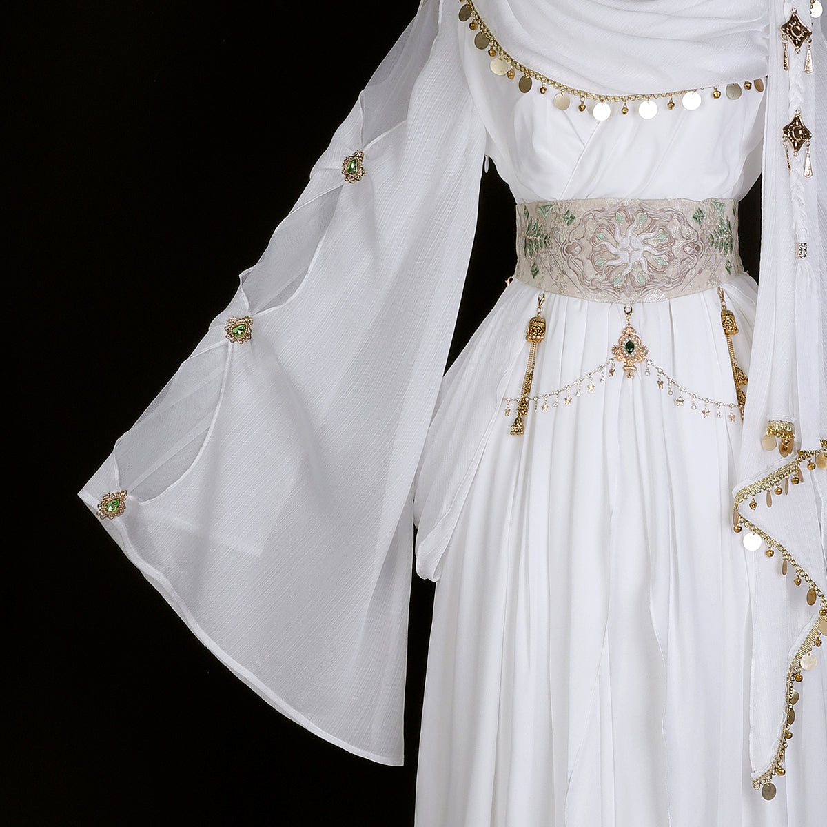 Flowy A-Line Cowl Neck Evening Dresses Sequins Crystals Slit White Prom Dress AP3221