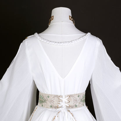 Flowy A-Line Cowl Neck Evening Dresses Sequins Crystals Slit White Prom Dress AP3221