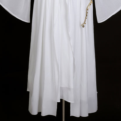 Flowy A-Line Cowl Neck Evening Dresses Sequins Crystals Slit White Prom Dress AP3221