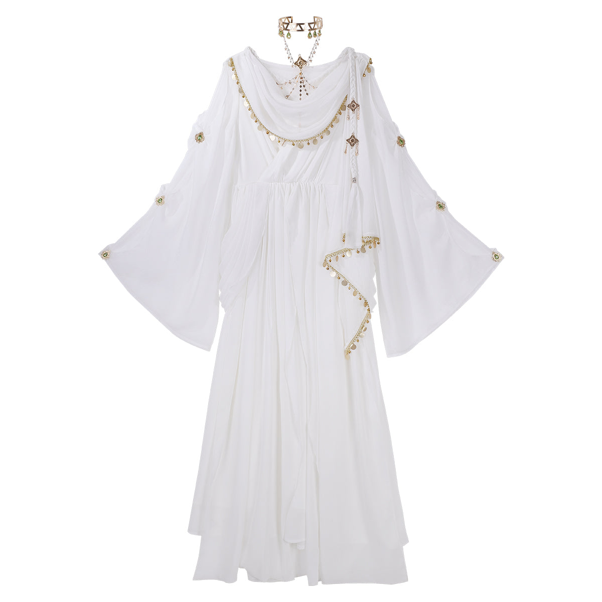 Flowy A-Line Cowl Neck Evening Dresses Sequins Crystals Slit White Prom Dress AP3221