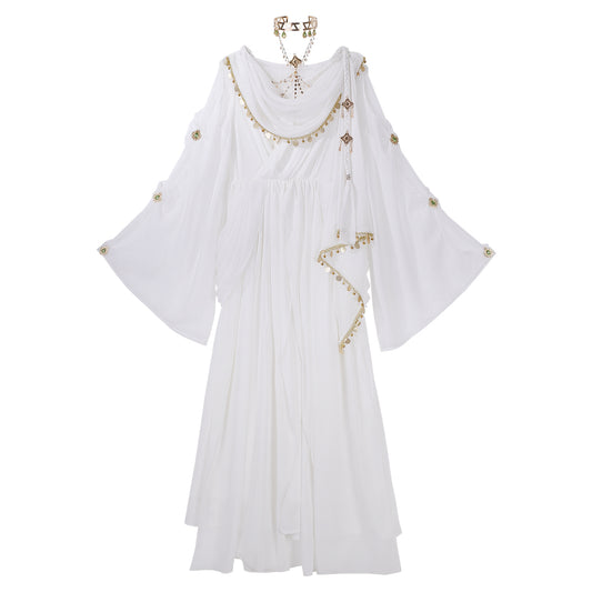 Flowy A-Line Cowl Neck Evening Dresses Sequins Crystals Slit White Prom Dress AP3221