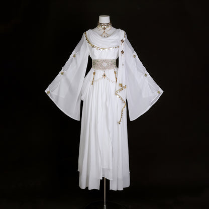 Flowy A-Line Cowl Neck Evening Dresses Sequins Crystals Slit White Prom Dress AP3221