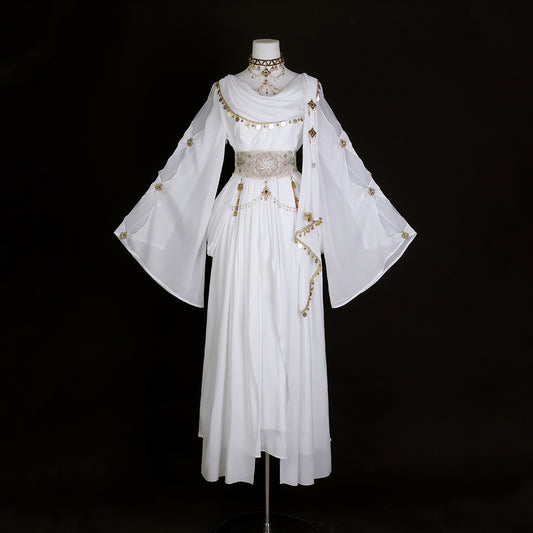 Flowy A-Line Cowl Neck Evening Dresses Sequins Crystals Slit White Prom Dress AP3221