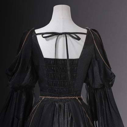 Adorable Sparkly A-Line Square Neck Evening Dresses Chain Sequins Black Prom Dress AP3222