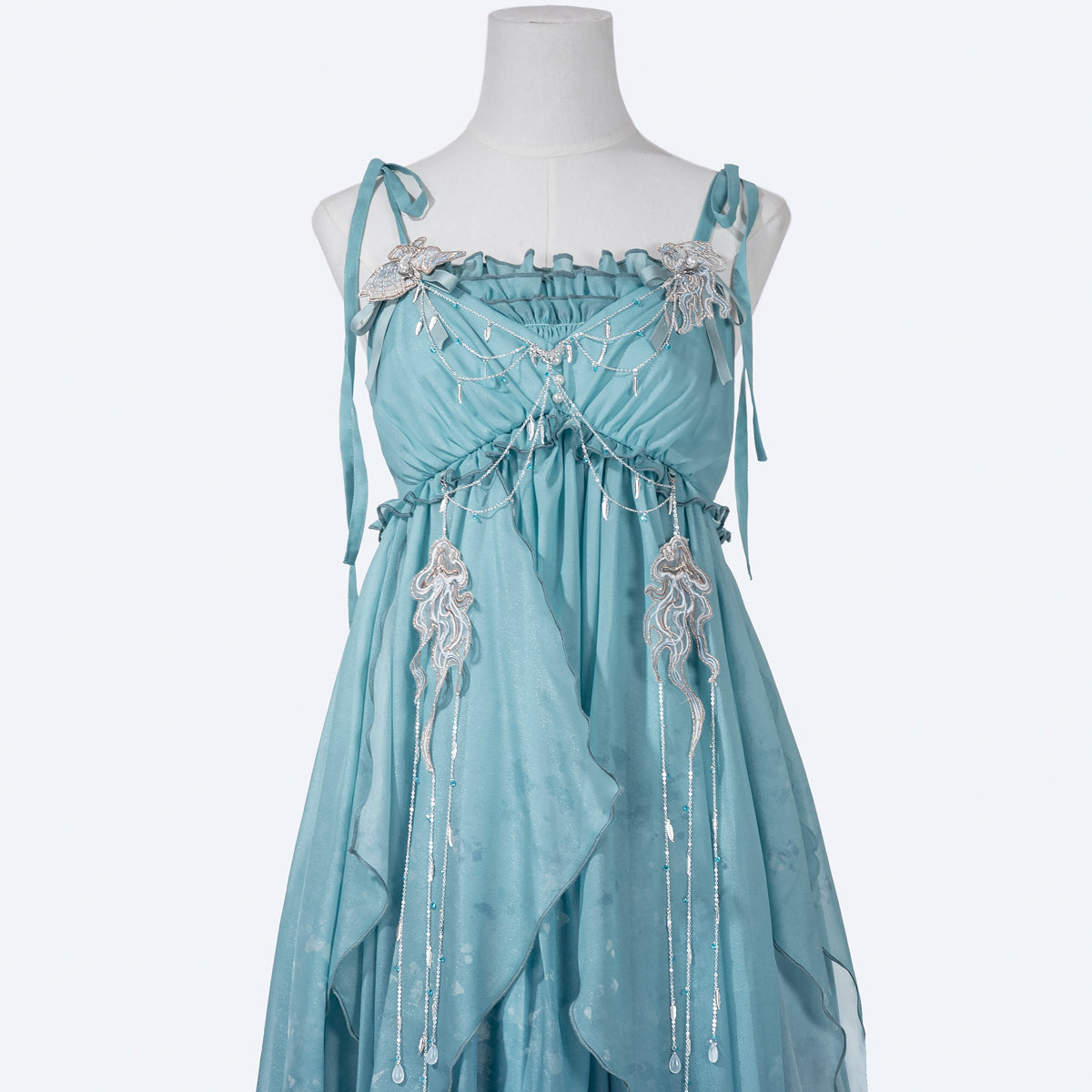 Flowy Spaghetti Straps A-Line Birthday Dress Beading Appliques Ruffles Slit Homecoming Dress AP3224