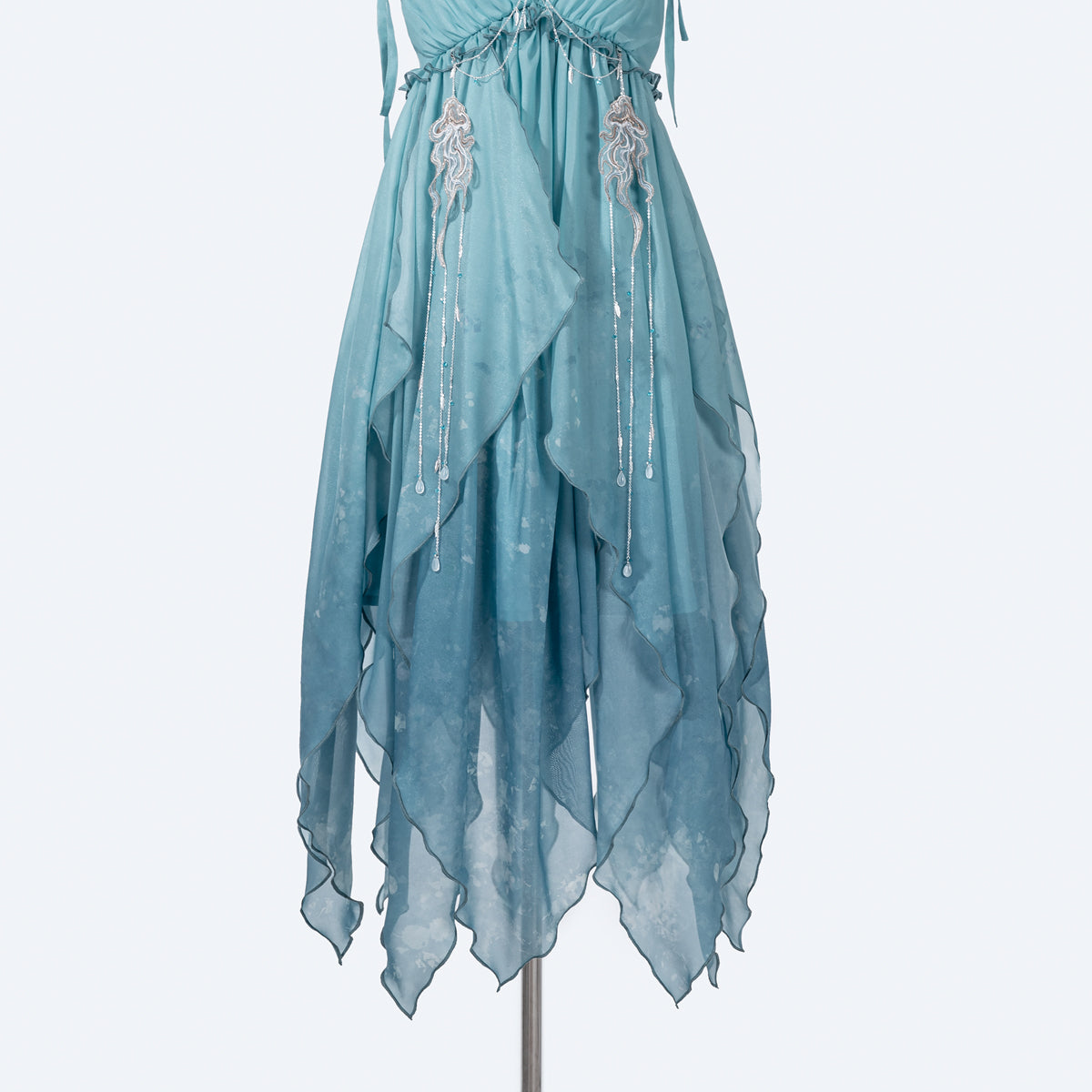 Flowy Spaghetti Straps A-Line Birthday Dress Beading Appliques Ruffles Slit Homecoming Dress AP3224