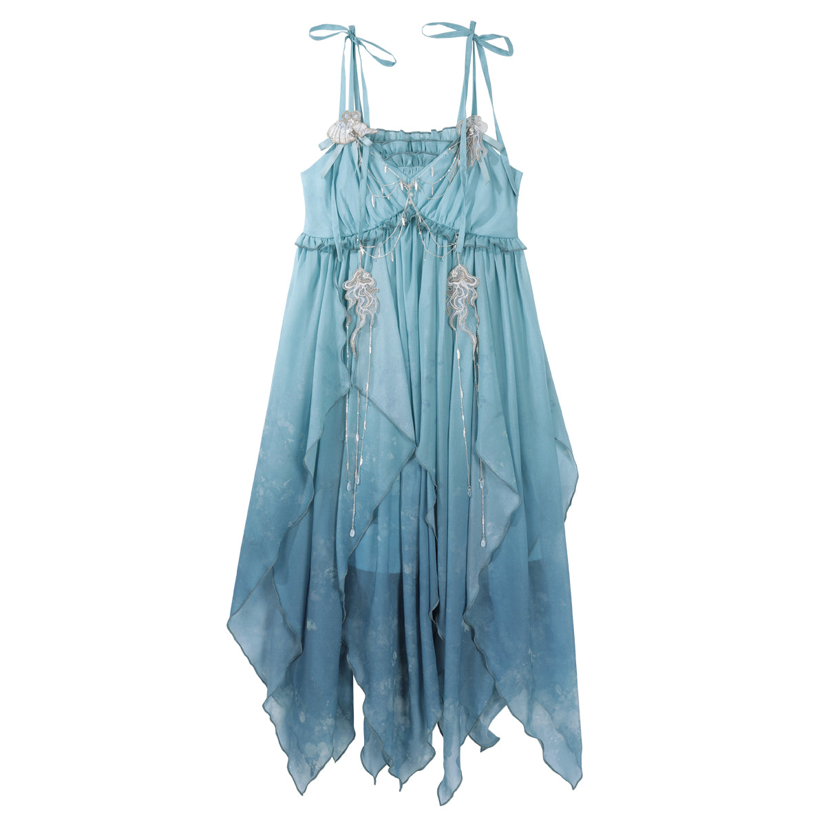 Flowy Spaghetti Straps A-Line Birthday Dress Beading Appliques Ruffles Slit Homecoming Dress AP3224