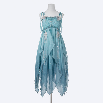 Flowy Spaghetti Straps A-Line Birthday Dress Beading Appliques Ruffles Slit Homecoming Dress AP3224