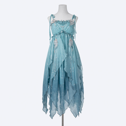 Flowy Spaghetti Straps A-Line Birthday Dress Beading Appliques Ruffles Slit Homecoming Dress AP3224