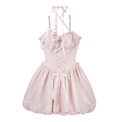 Playful Spaghetti Straps A-Line Birthday Dress Bow Beading Crystals Homecoming Dress AP3225