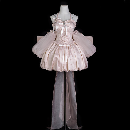 Playful Spaghetti Straps A-Line Birthday Dress Bow Beading Crystals Homecoming Dress AP3225