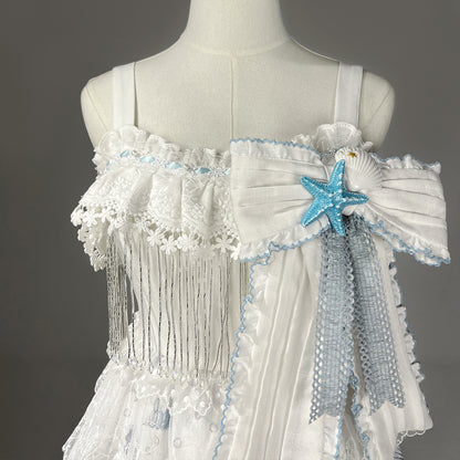 Adorable A-Line Spaghetti Strap Evening Dresses Lace Tassel Bow Tiered Prom Dress AP3227