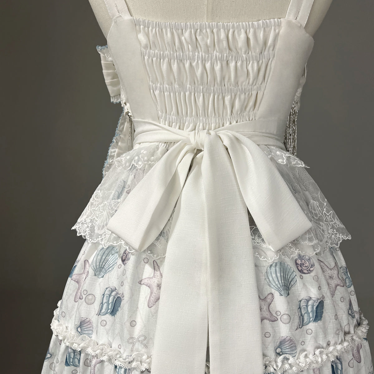 Adorable A-Line Spaghetti Strap Evening Dresses Lace Tassel Bow Tiered Prom Dress AP3227