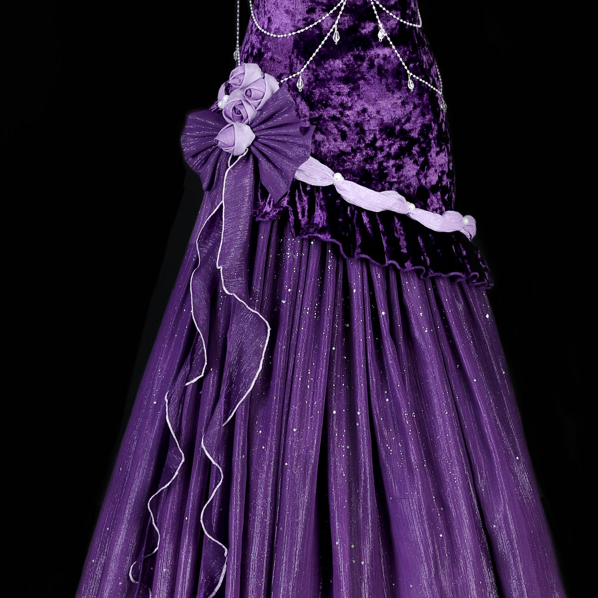 Bling A-Line Spaghetti Strap Evening Dresses Handmade Flowers Beading Sequins Velvet Tulle Prom Dress AP3228